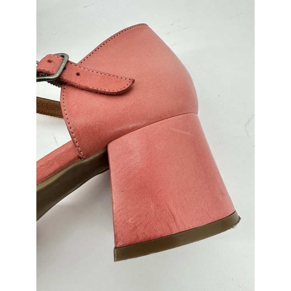 Miz Mooz Coral Pink Leather Mary Jane Block Heel Shoes EU 40 Boho Comfort Retro
